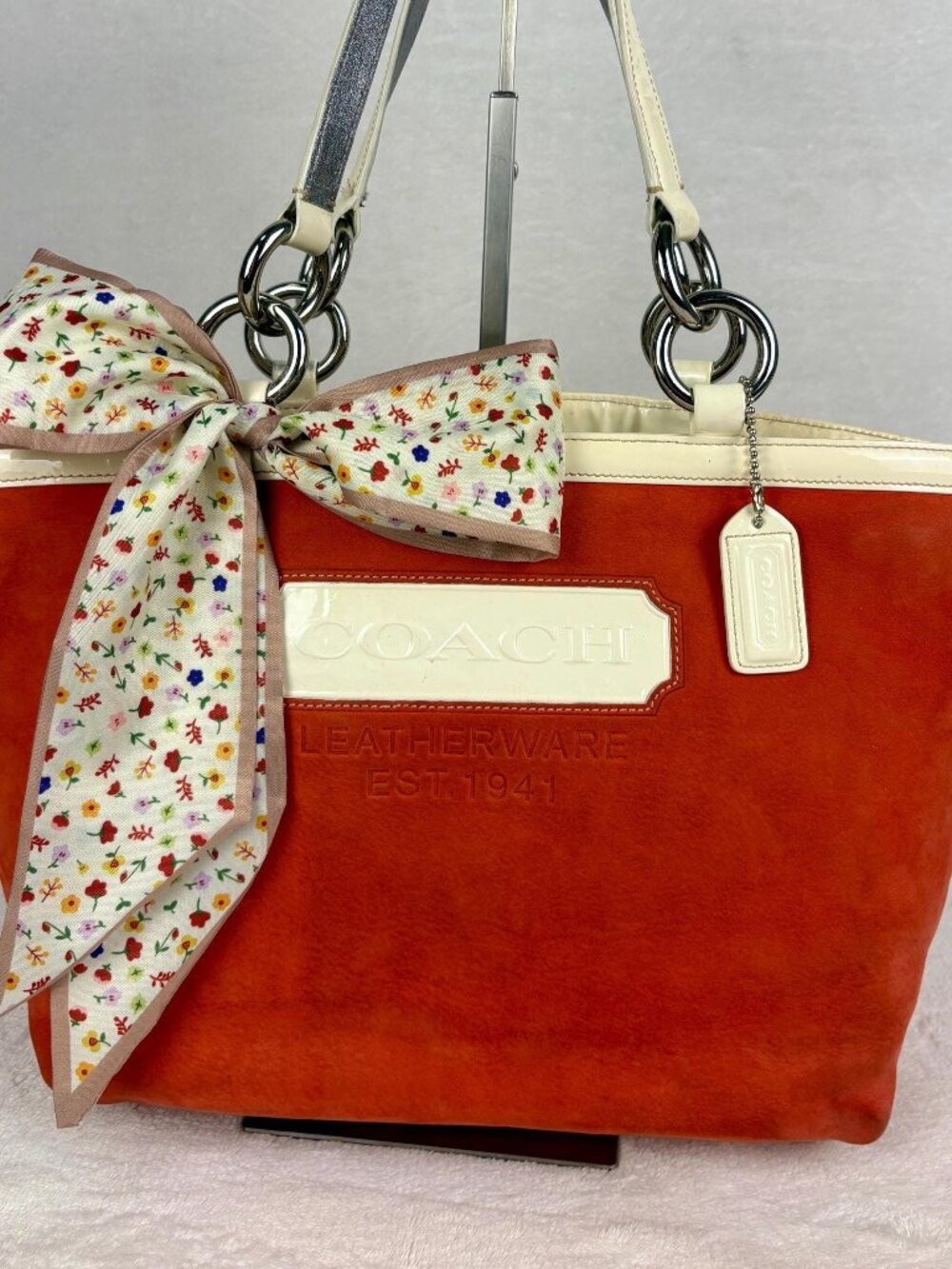 Coach Rare Vintage Hamptons Vermilion Suede Tote with Scarf
